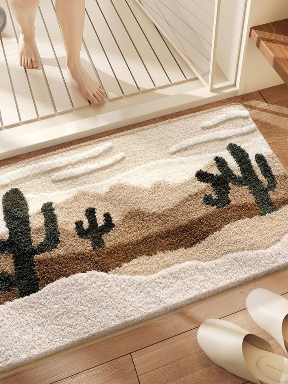 Yellow Desert Cactus Bath Mat 32x20, Non Slip Washable Bathroom Rug